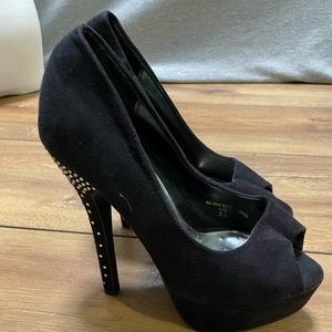 Uncensored suede stilettos with rhinestones